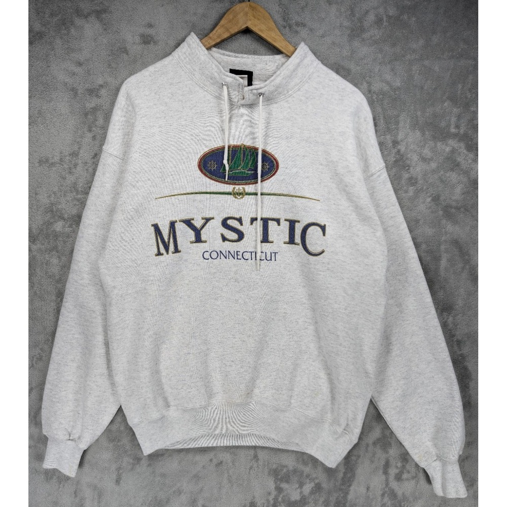 Cromer Mystic Connecticut Sweatshirt Mens Large Gray Casual Drawstring EUC